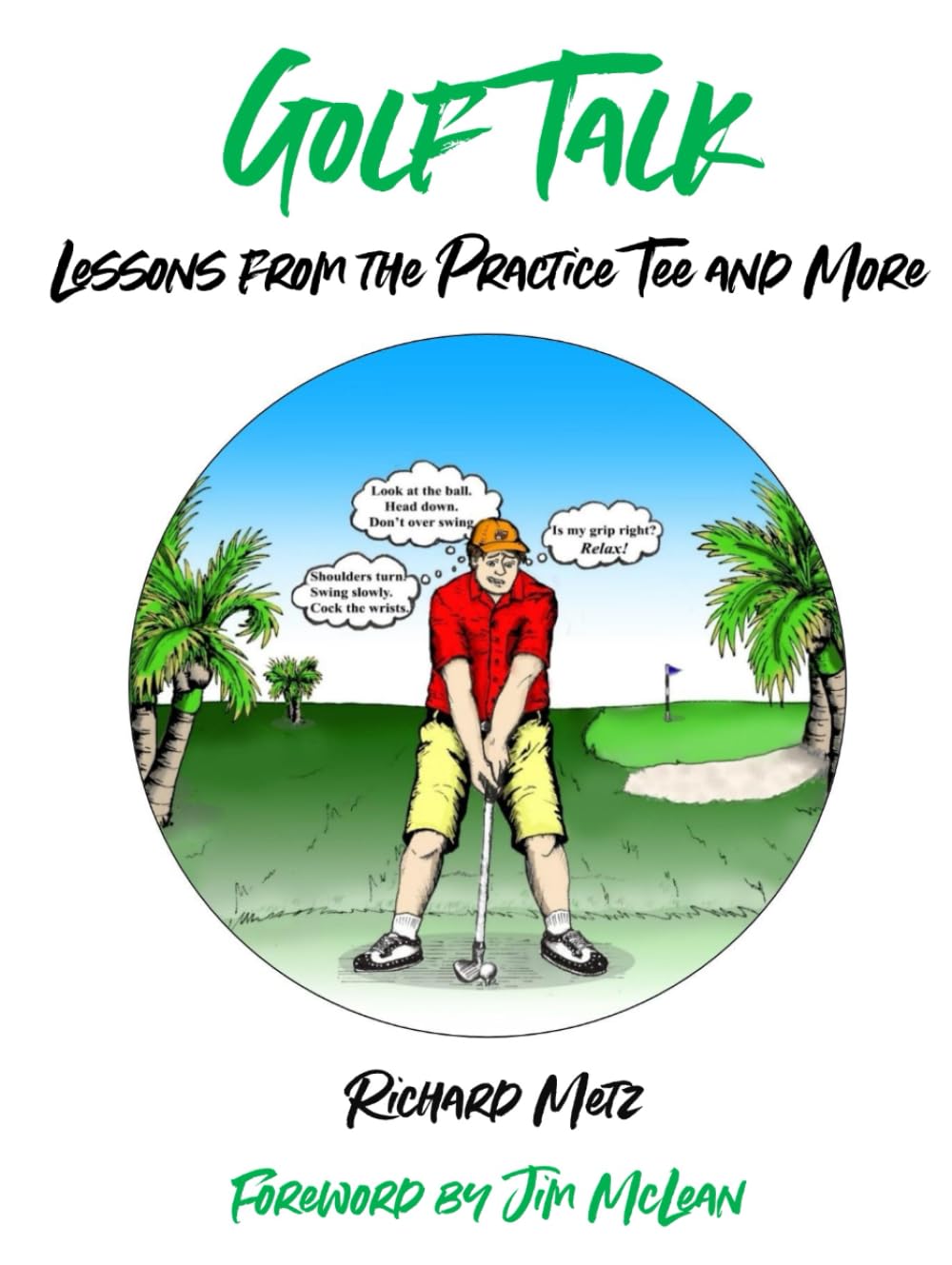 Majosta Golf Talk practice-tee cover showing expert lessons to improve swing consistency.