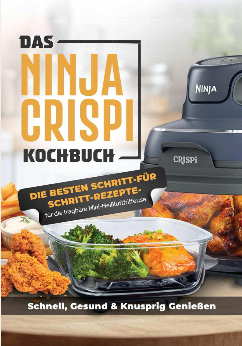 Majosta Ninja CRISPi cookbook cover featuring beginner-friendly recipes for quick, crispy meals.