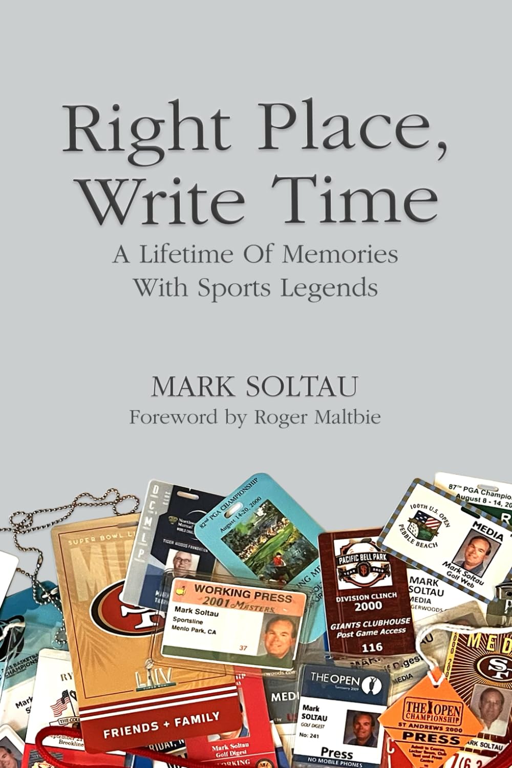Majosta Right Place Write Time cover, inviting readers to explore a lifetime of sports legends memories