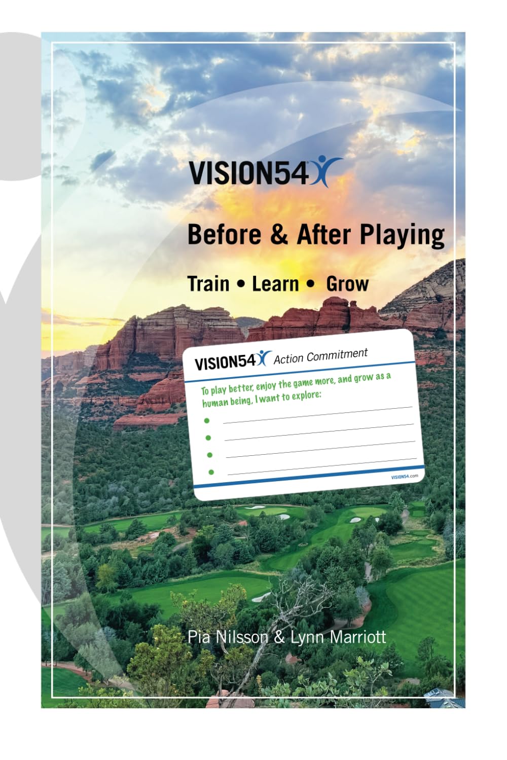 Majosta Vision54 book cover illustrating before and after training to improve golf performance mindset.