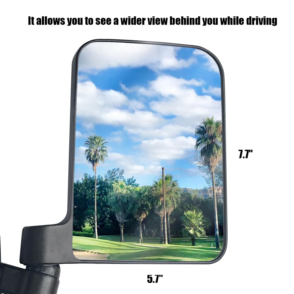 Mamiko 180-degree adjustable golf cart side mirror for customizable viewing angle.