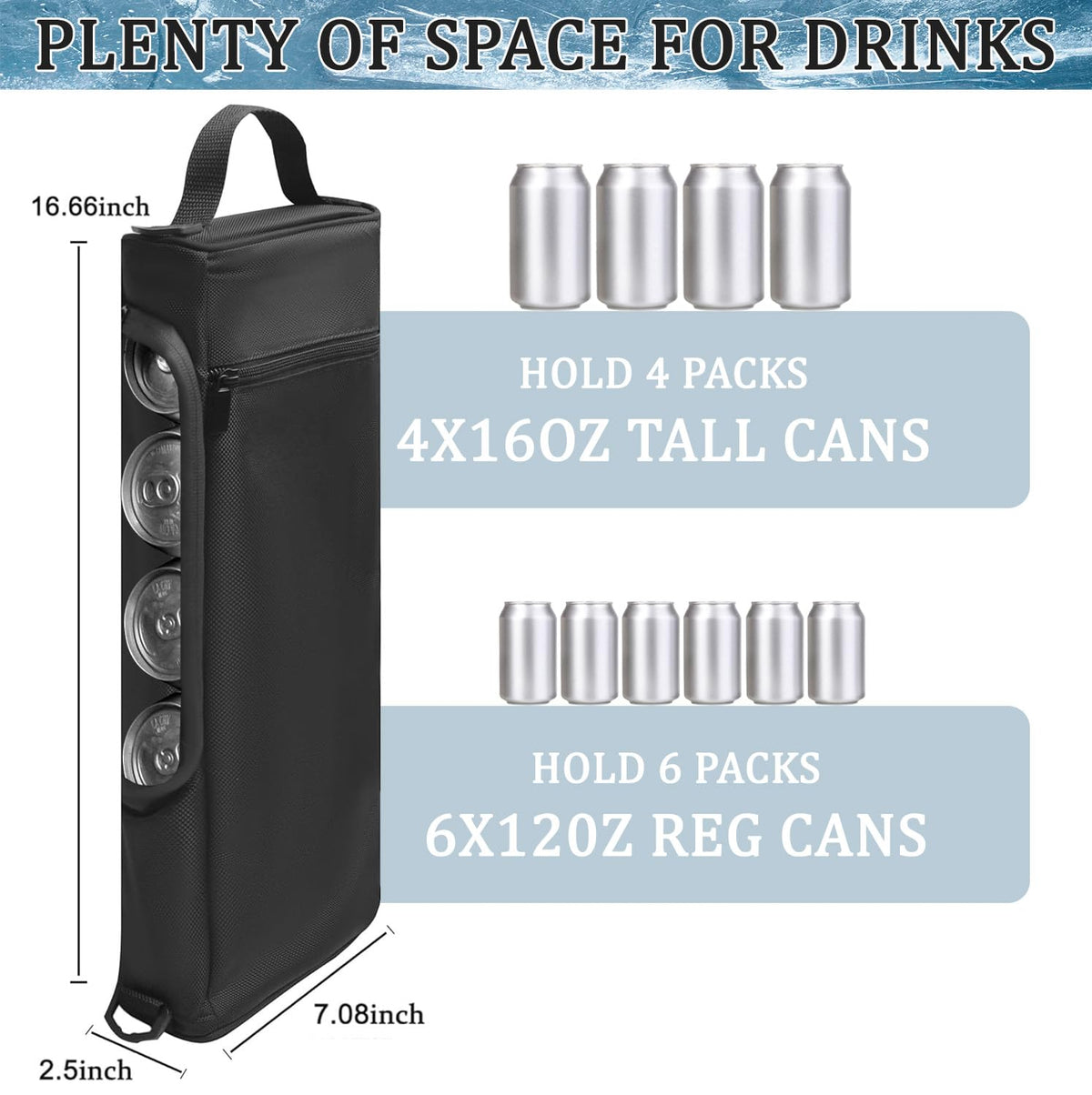 Manetta cooler bag holds six cans with side-pocket access for convenient on-course hydration.