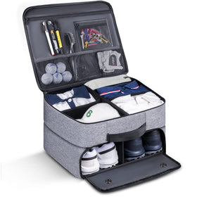 MAQTOIZ Golf Trunk Organizer bottom shoe compartment keeps footwear ventilated and organized.