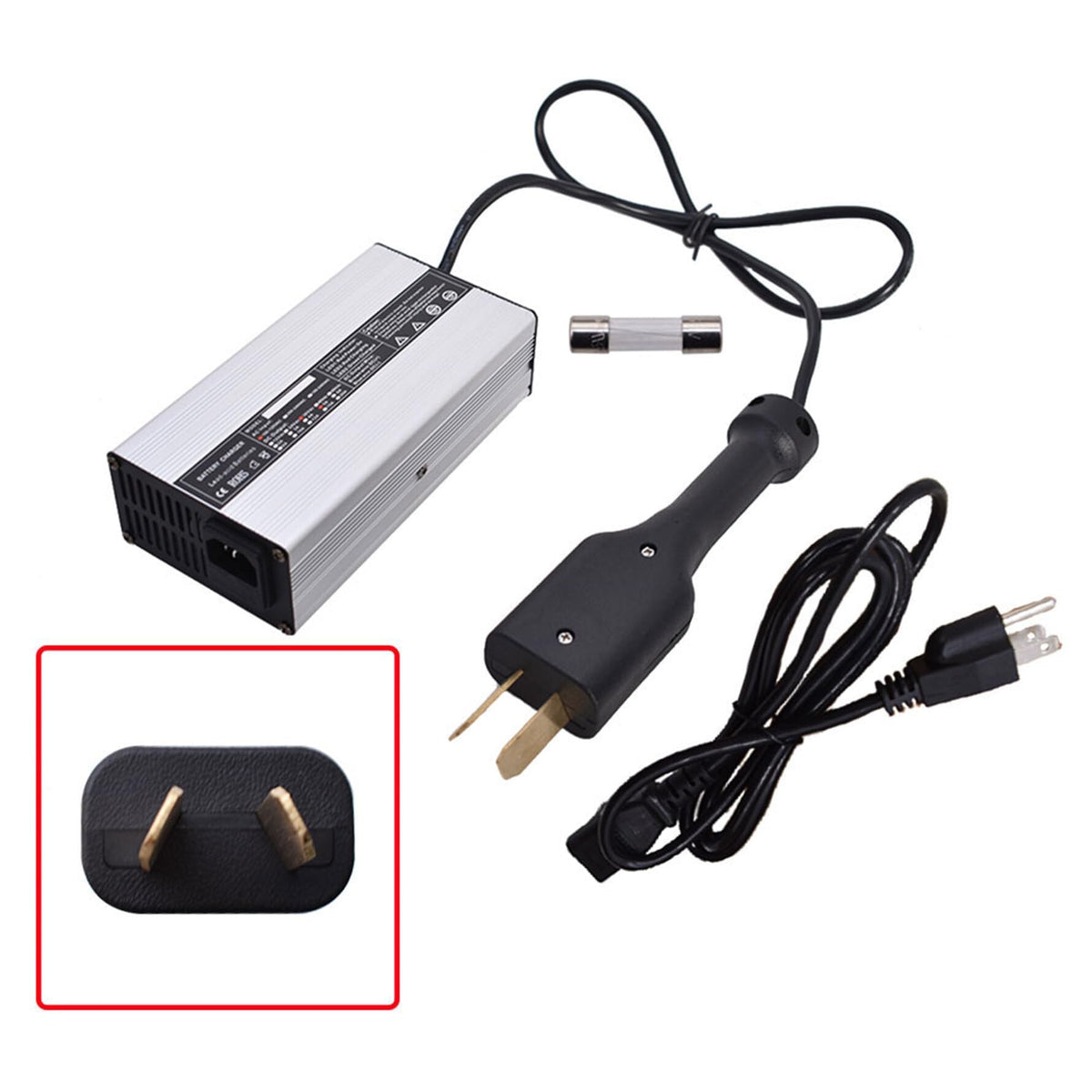 Marddpair 36v 5a charger with Crows Foot plug for reliable connection.