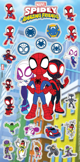 Marvel Spidey stickers for personalized set decorating and party flair.