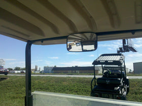 Maverick rear view mirror provides clear rear visibility on golf carts.