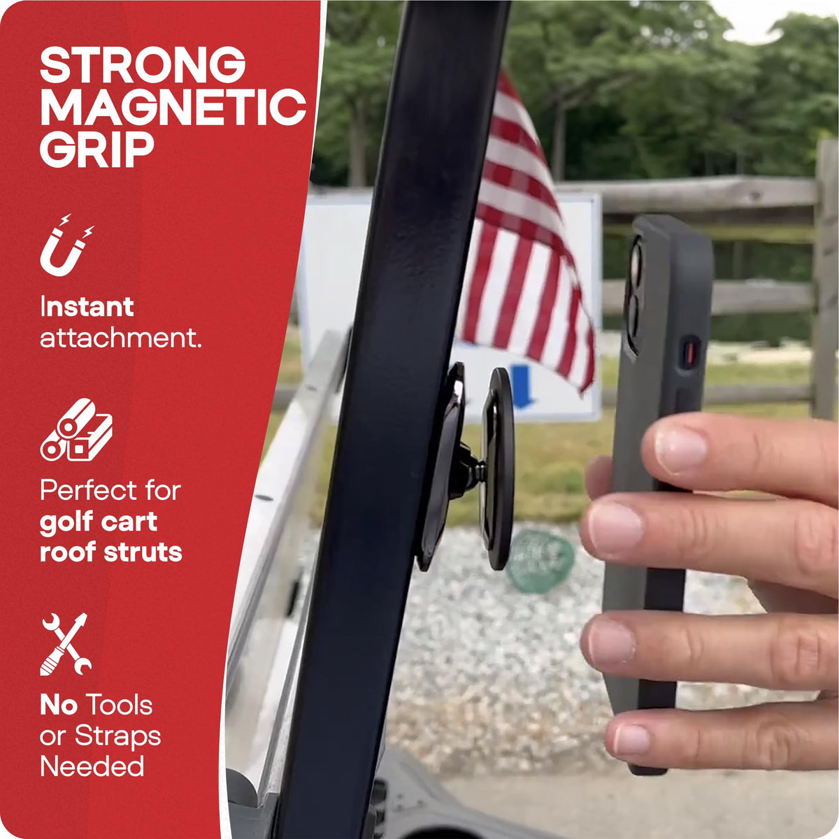 Maxby dual magnet grip keeps device steady on bumps.