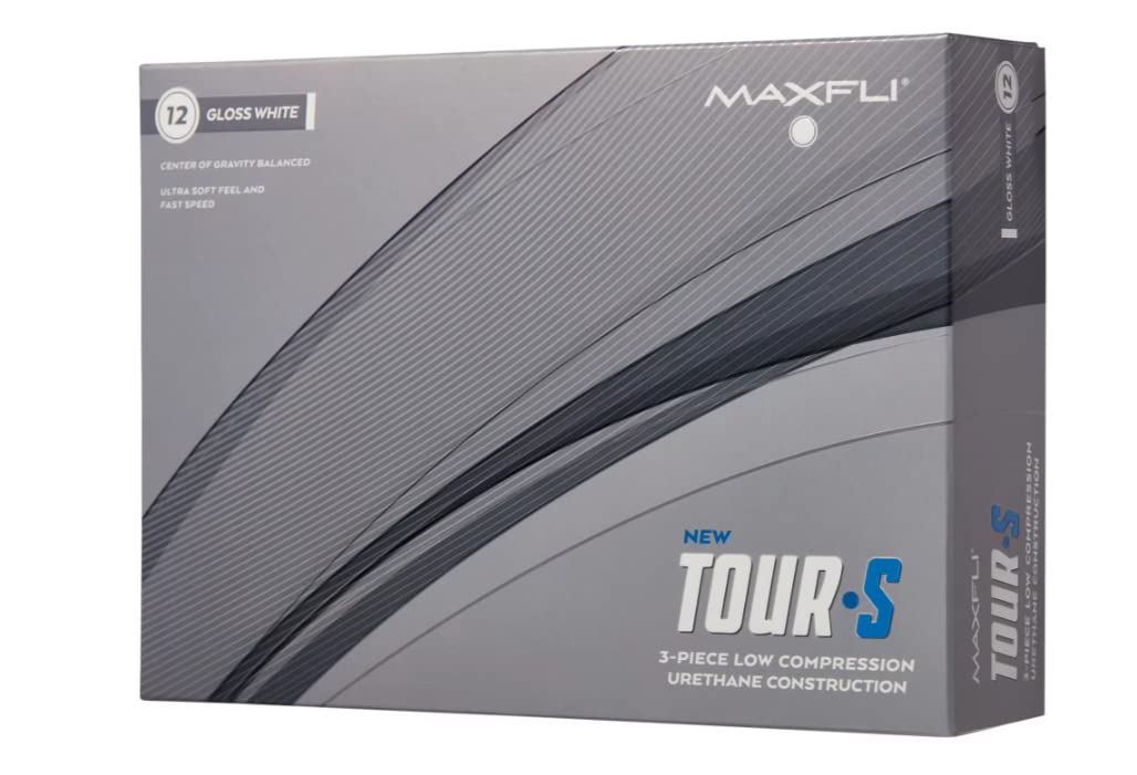 Maxfli 2023 Tour S golf balls white 12-pack for consistent flight.