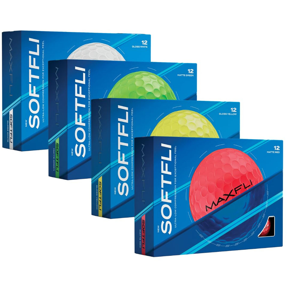 Maxfli Softfli Gold ball with gloss white finish for easy on course visibility.