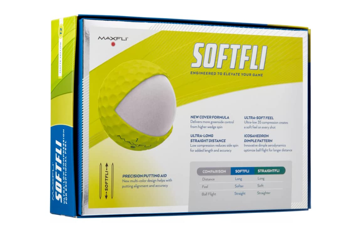 Maxfli Softfli Matte Yellow ball alignment aid closeup for accuracy