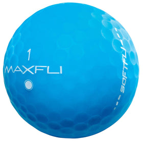 Maxfli SoftFli Matte blue ball in flight illustrating stable trajectory