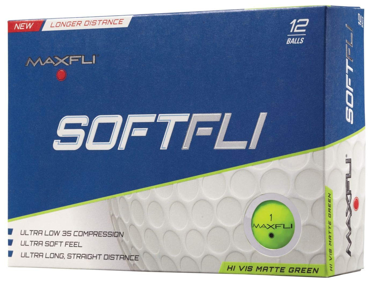 Maxfli SoftFli Matte golf balls in a pack, soft feel and high visibility.