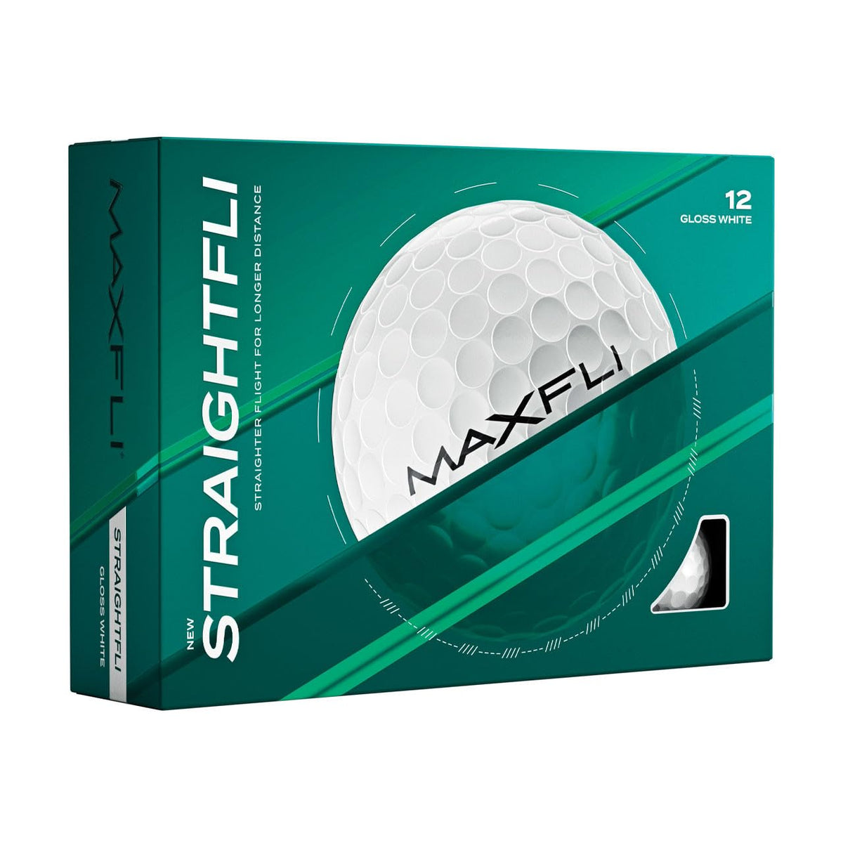 Maxfli StraightFli ball with gloss white finish for enhanced visibility on bright days.