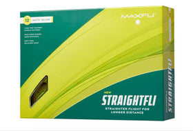 Maxfli Straightfli golf balls front view with matte yellow cover for easy visibility.