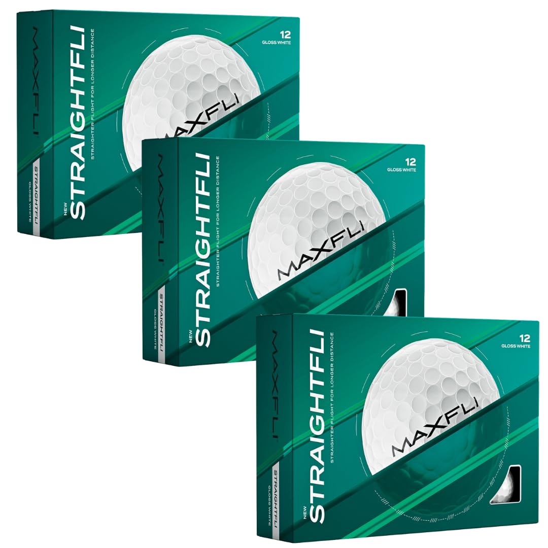 Maxfli StraightFli gloss white 36-pack – high visibility for easier tracking.