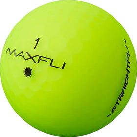 Maxfli StraightFli matte green golf ball close-up on dimple pattern reducing lift and boosting accuracy.