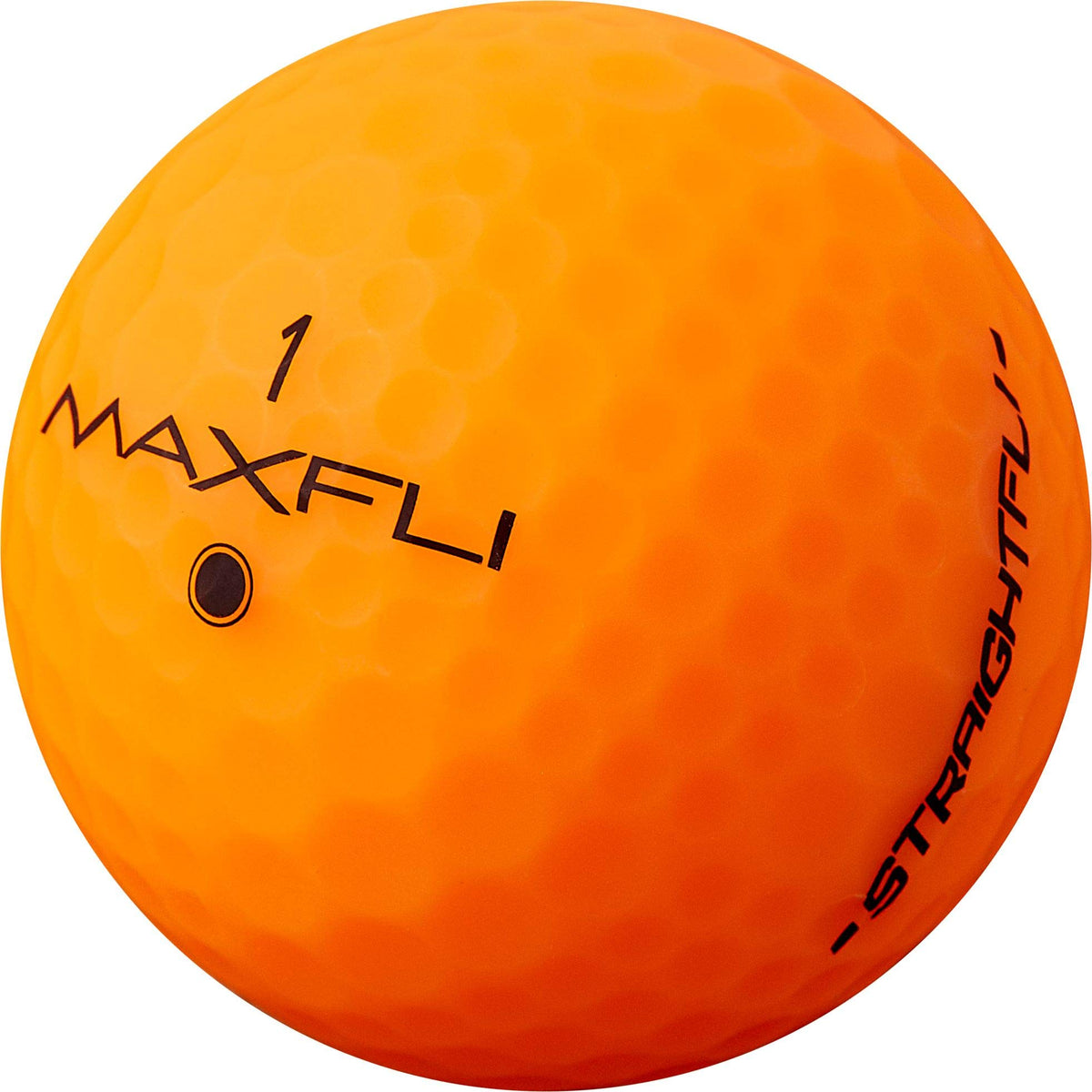 Maxfli StraightFli ball side view with bold orange finish and consistent spin