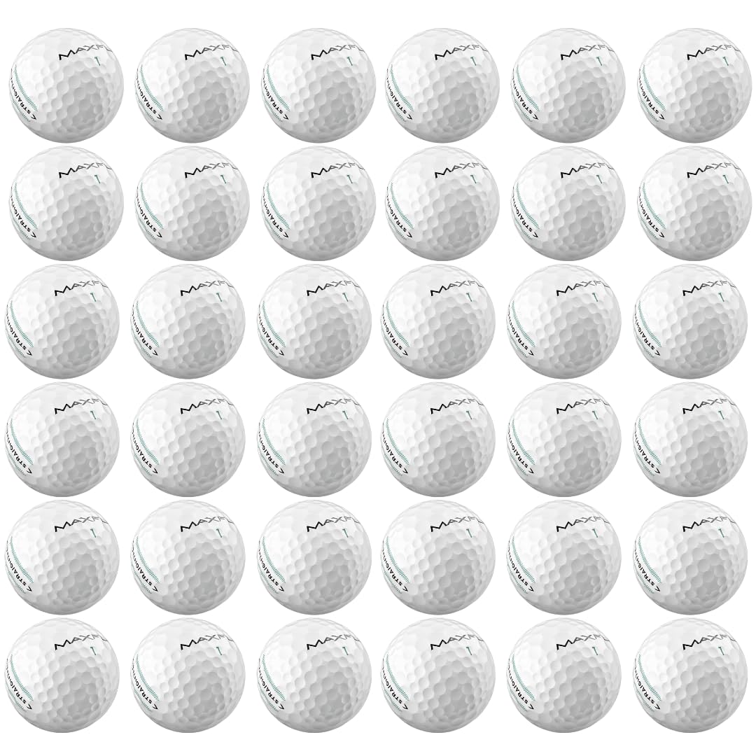 Maxfli StraightFli gloss white ball in tee-shot frame for easy on-course tracking.