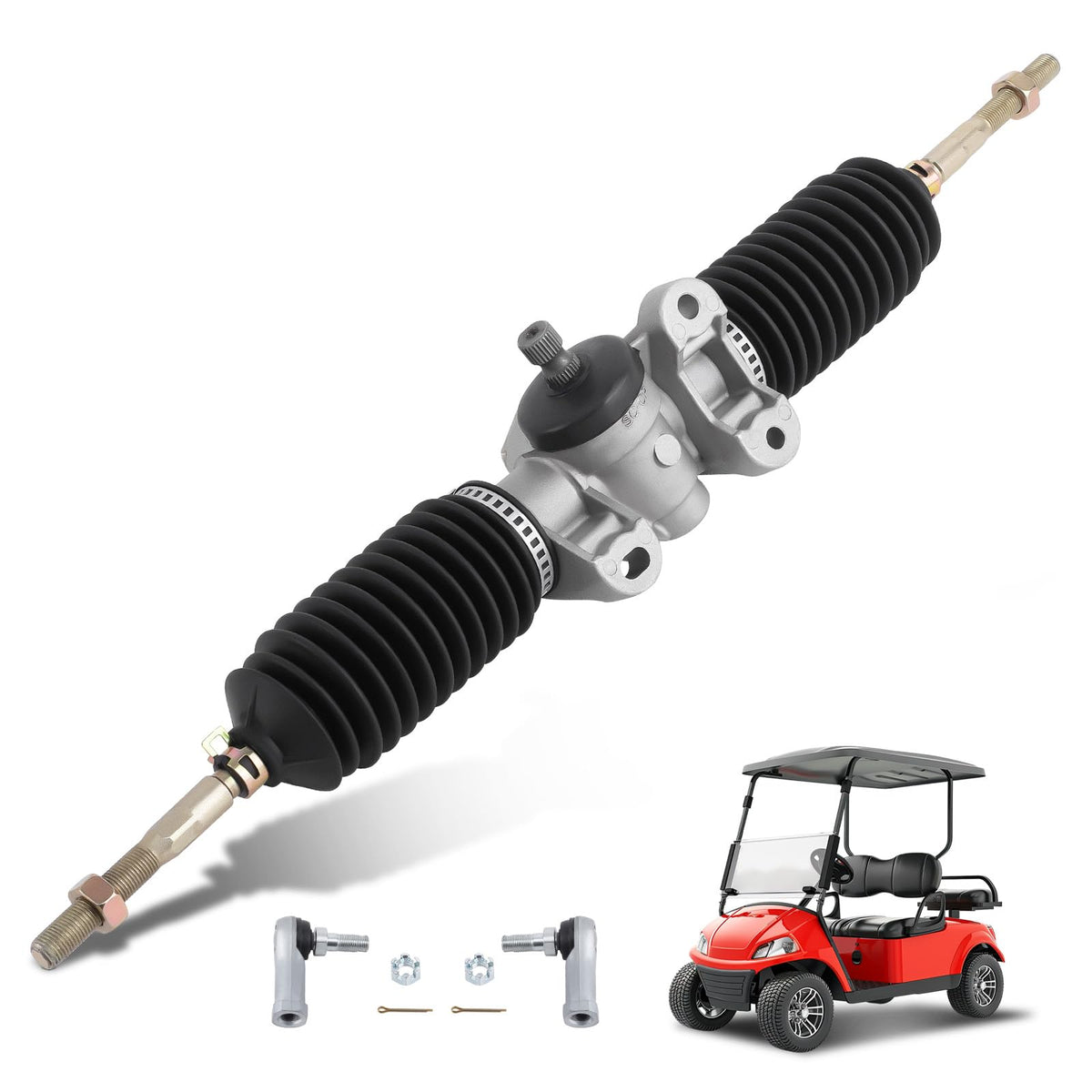maXpeedingrods steering gear box for Club Car Precedent, front view, durable steel construction.