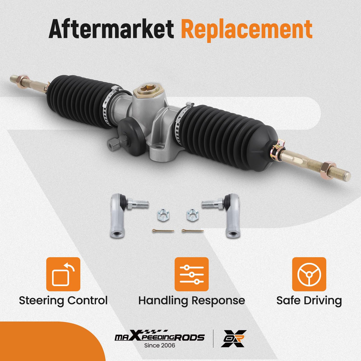 maXpeedingrods steering gear assembly side profile, reinforced tie rod connection.