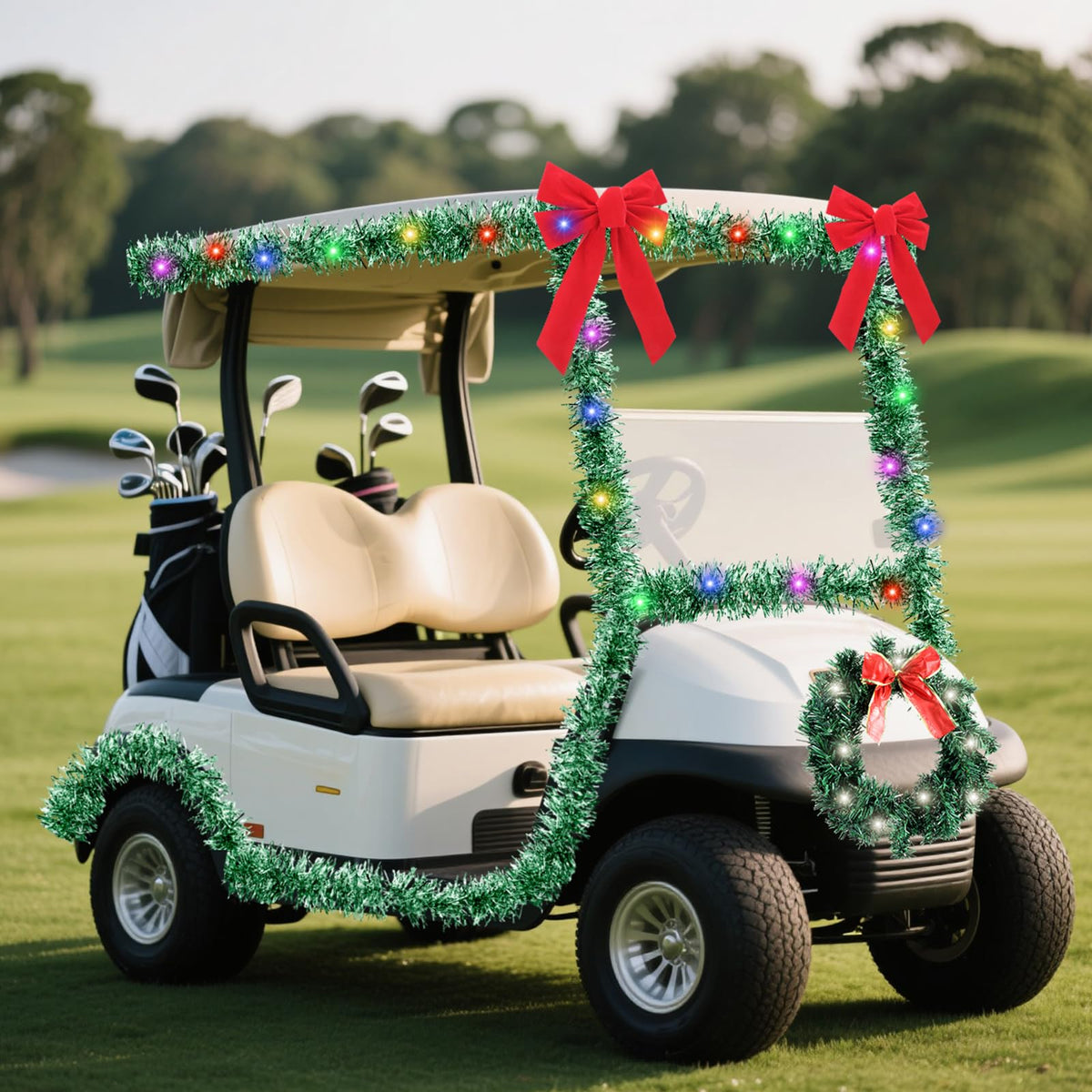 Maysing complete Christmas golf cart decor set enables quick, tool-free setup.