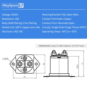 MaySpare 36V solenoid side view shows four-terminal design for durable connections.