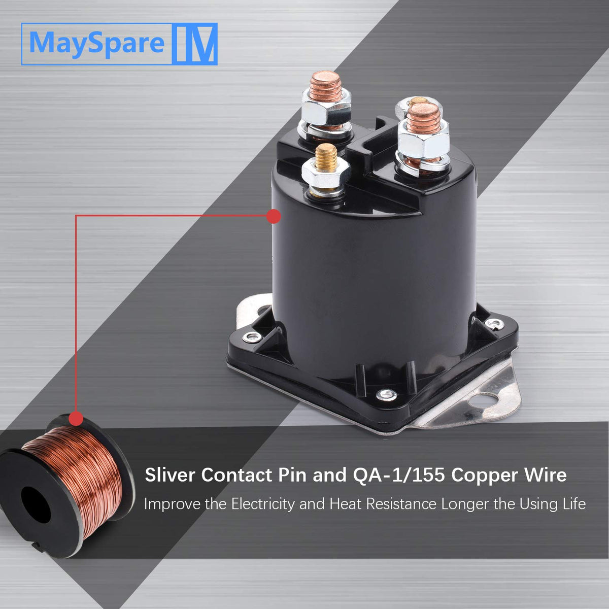 MaySpare 36V solenoid terminal close-up highlights sturdy construction for longevity.