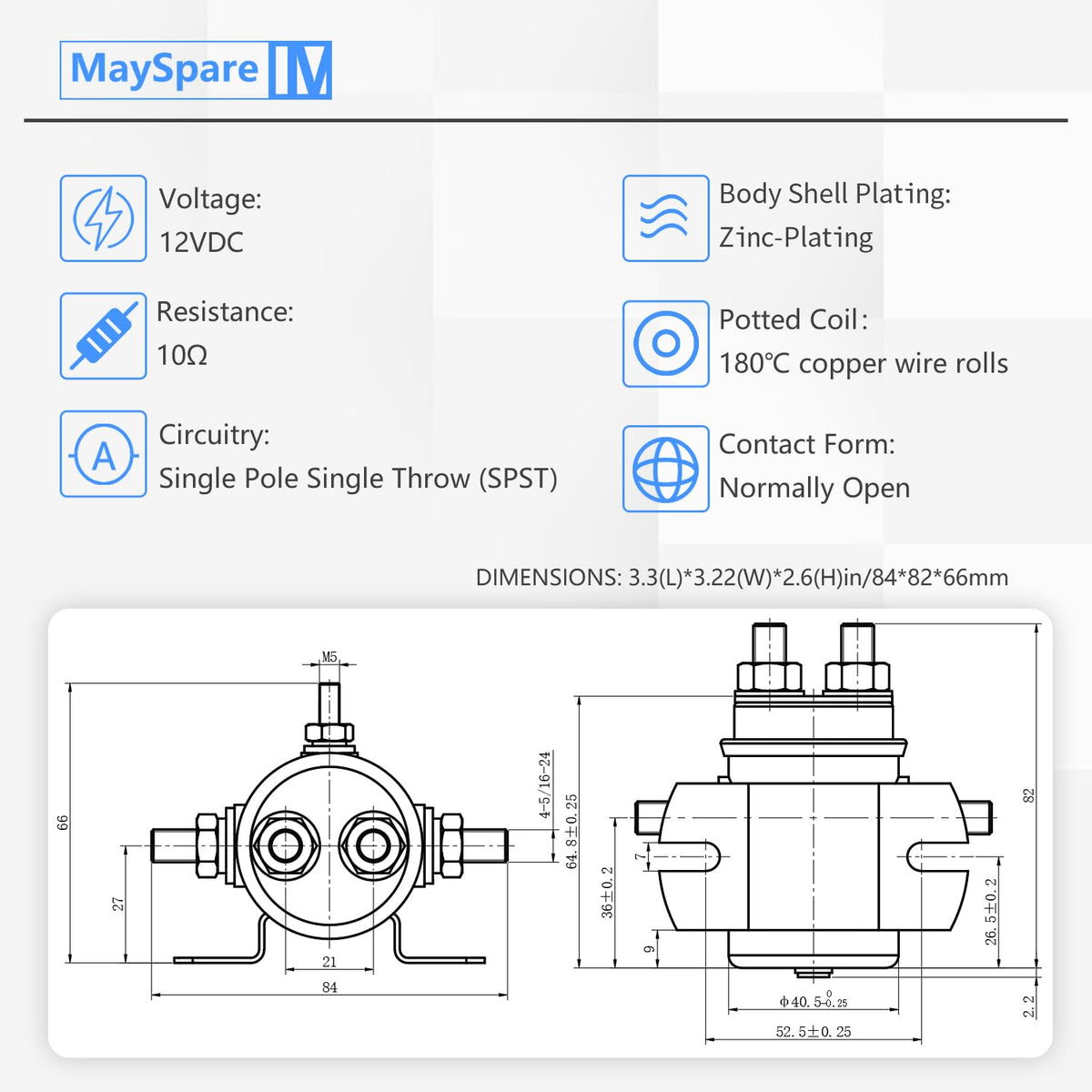 MaySpare solenoid relay side terminals showing dual battery connections for versatile wiring.