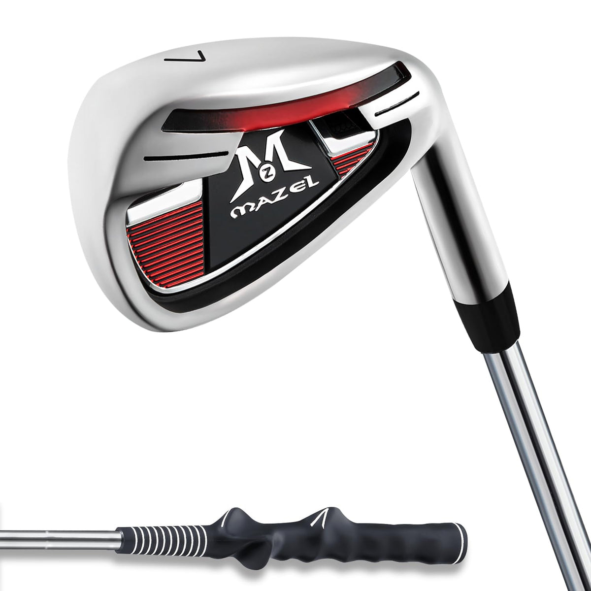 MAZEL 7 Iron for beginners with silver-red finish improves grip and control.