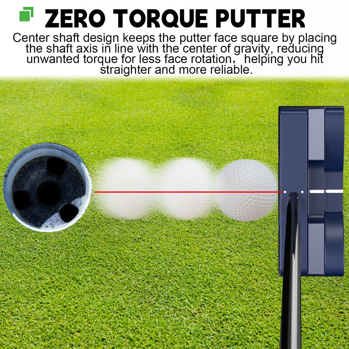 MAZEL center-shaft design keeps face square for straighter putts