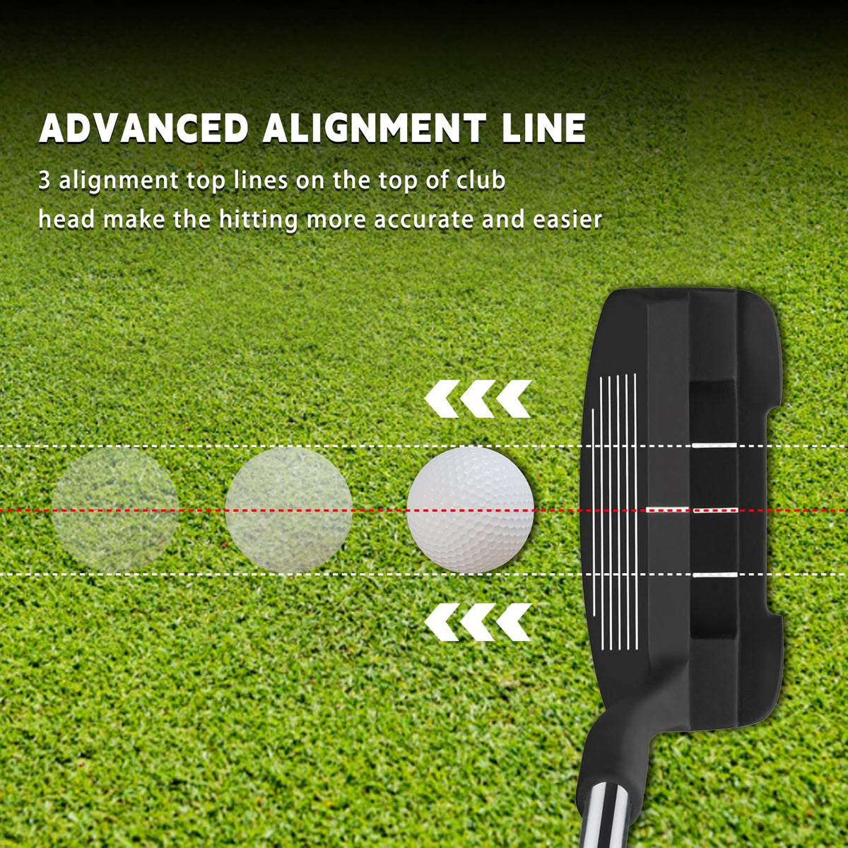 MAZEL Chipper Club wedge shown with alignment line for precise aiming.