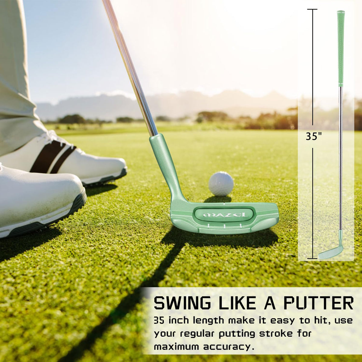MAZEL Chipper 35-inch length mirrors putter feel for smoother swings.