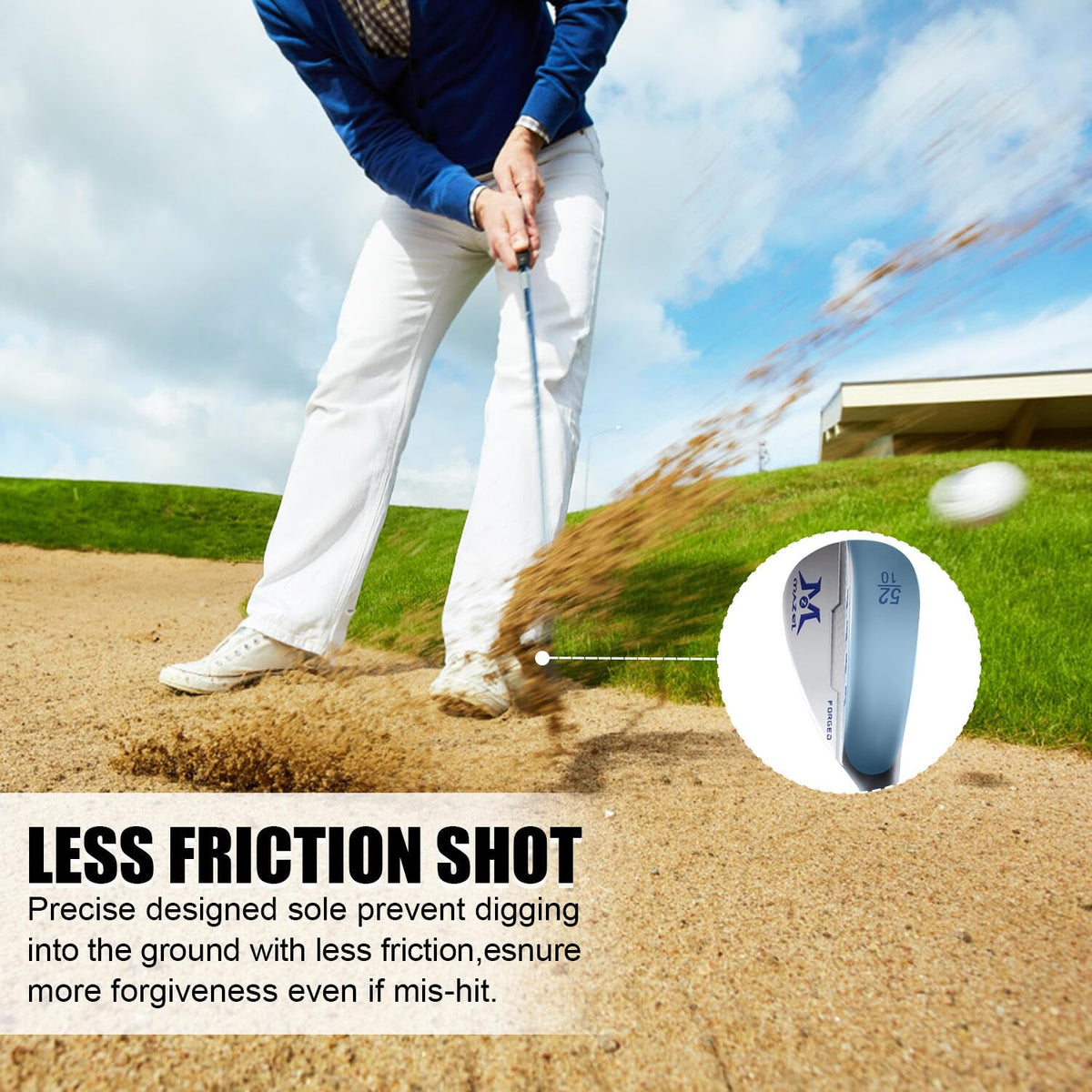 MAZEL wedge 54deg face texture supports consistent spin on approach shots