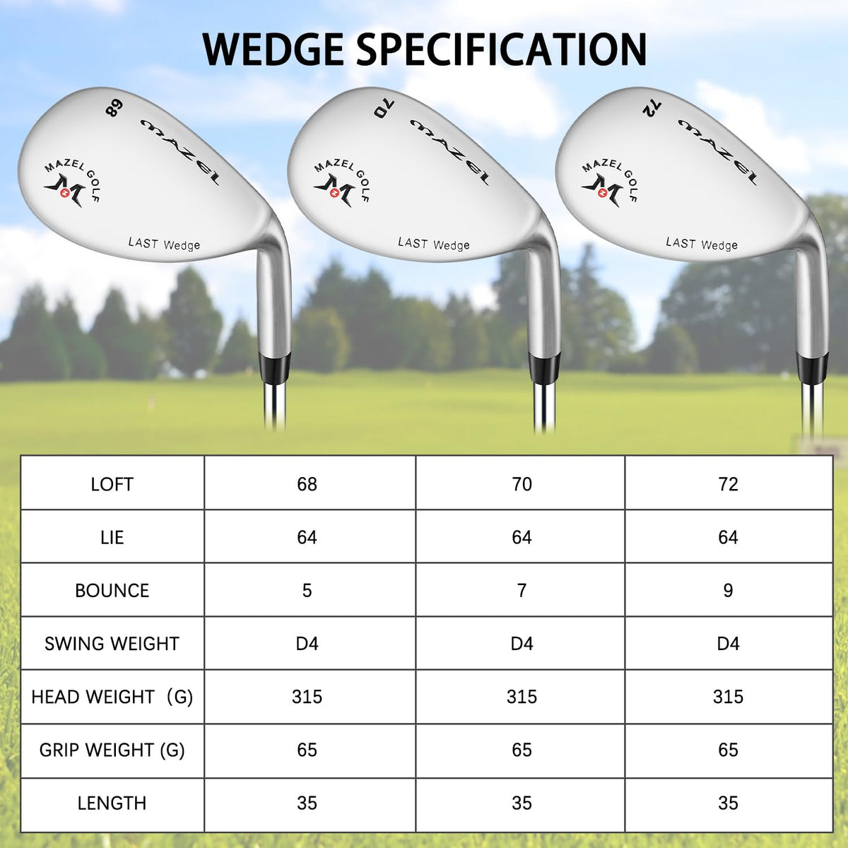 MAZEL wedge with wide sole design for smooth sand and turf entry