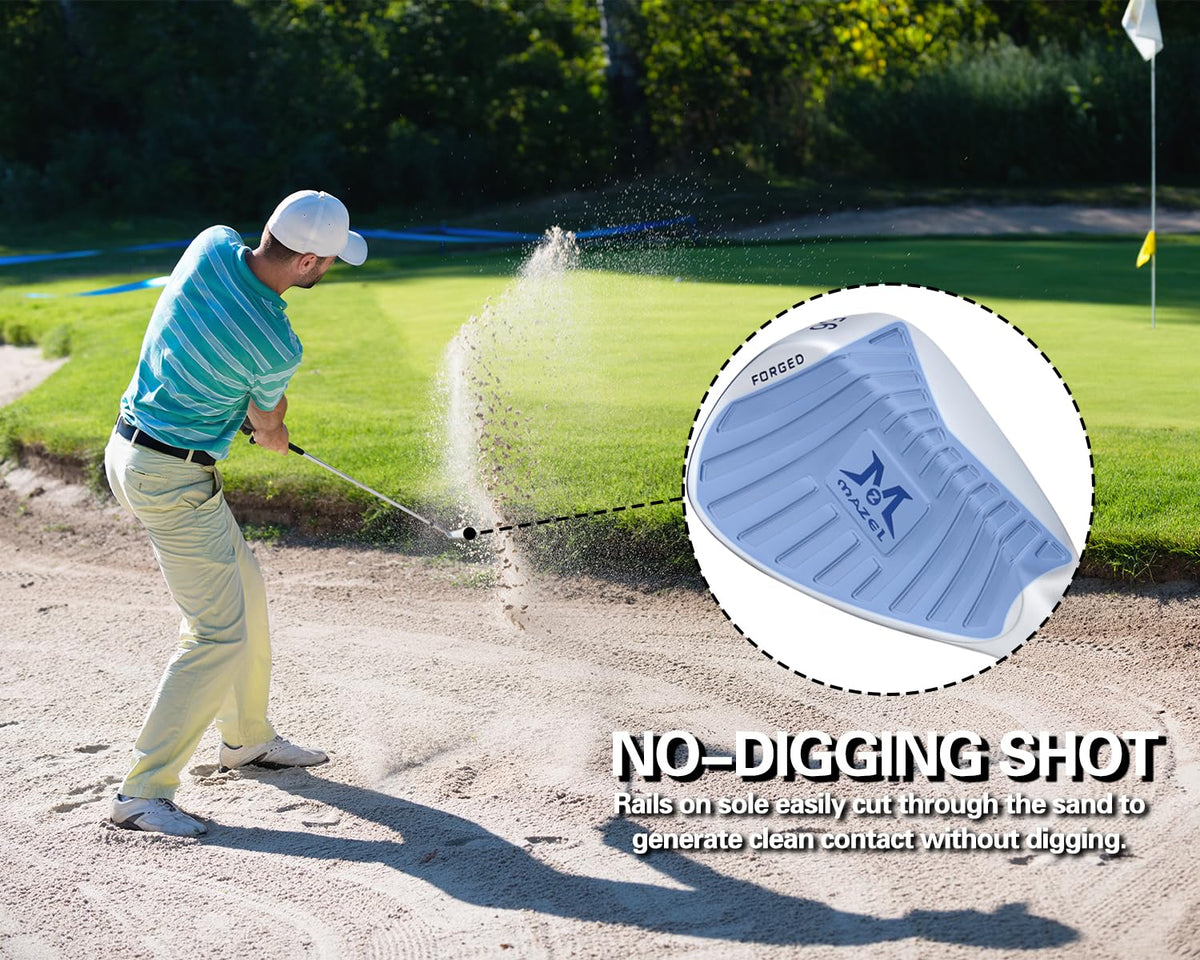 MAZEL forged wedge sole in sand demonstrating clean contact.