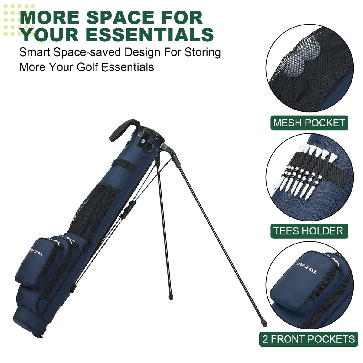 MAZEL golf bag with 2-way divider keeps clubs organized and protected.