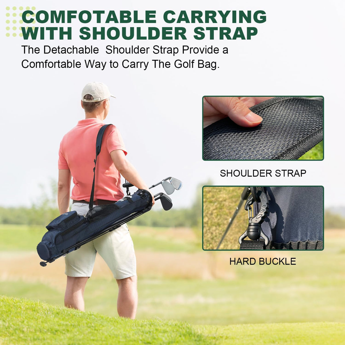 MAZEL golf bag stand base ensuring stable footing on tees and terrain.