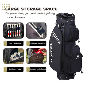 MAZEL golf cart bag with full-length dividers prevents tangling during transport.