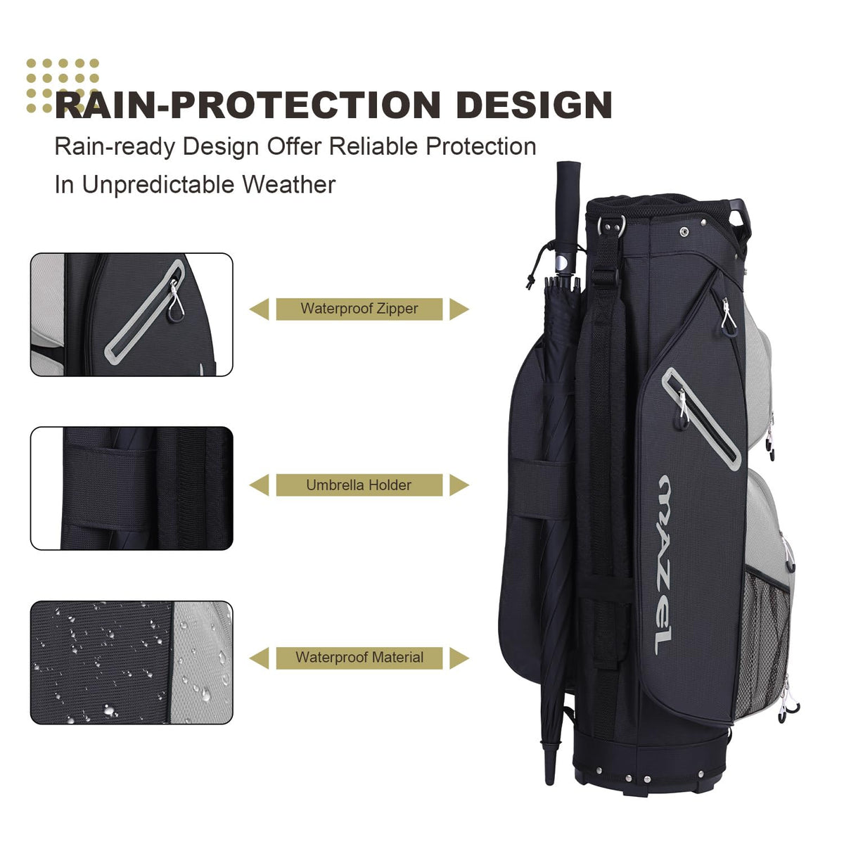 MAZEL cart bag includes a lined valuables pocket for safe storage.