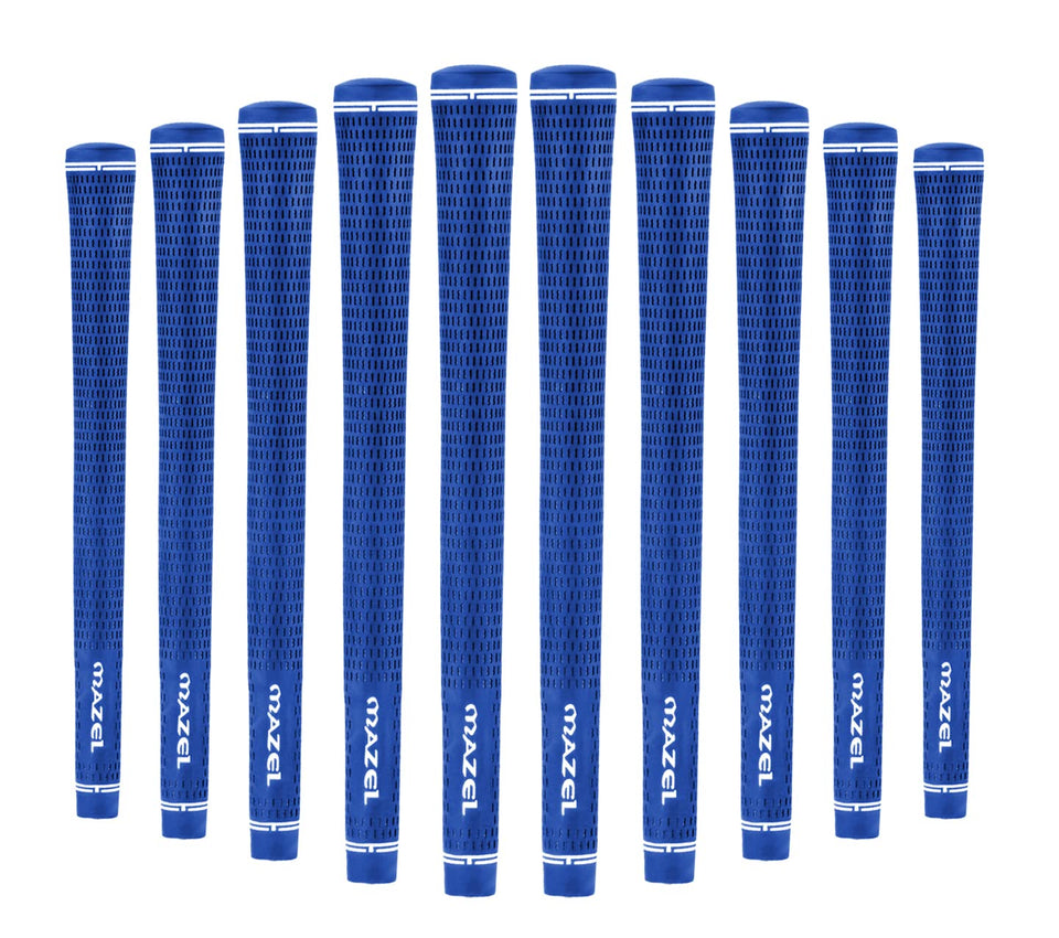 MAZEL golf grips set of 10 in blue standard size for steady all-weather grip.
