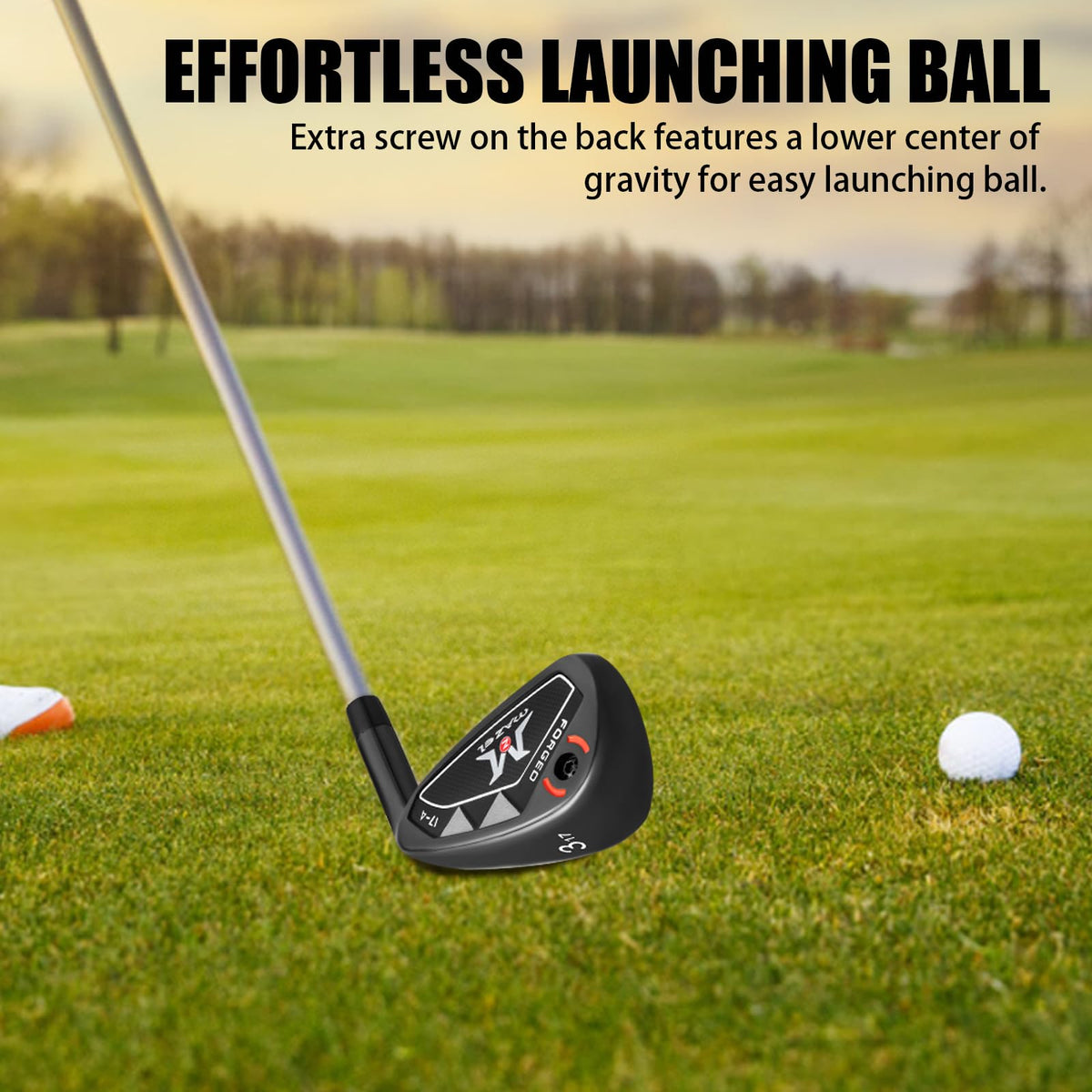 MAZEL irons featuring a center-of-gravity screw for high launch and control