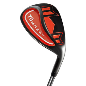MAZEL golf wedge in orange finish with 70° loft for high, controlled flop shots.