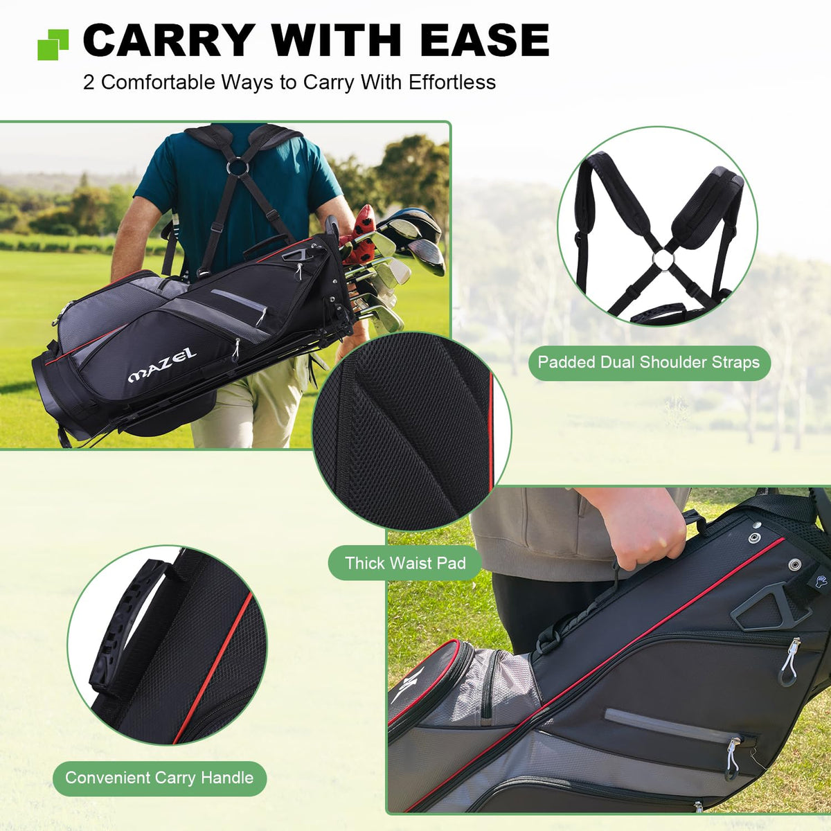 MAZEL insulated cooler pocket keeps drinks cool during rounds.