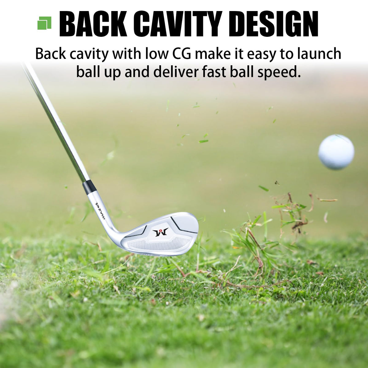 MAZEL wedge with leading-edge design reduces turf digging for forgiveness