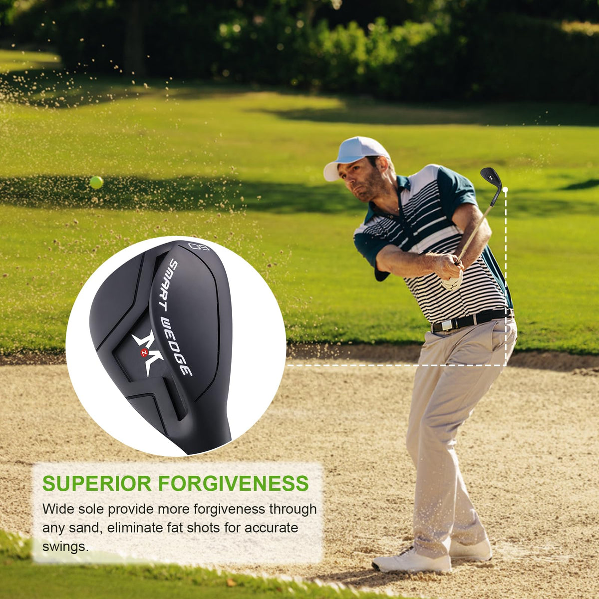 MAZEL wedge with leading-edge glide through turf smoothly