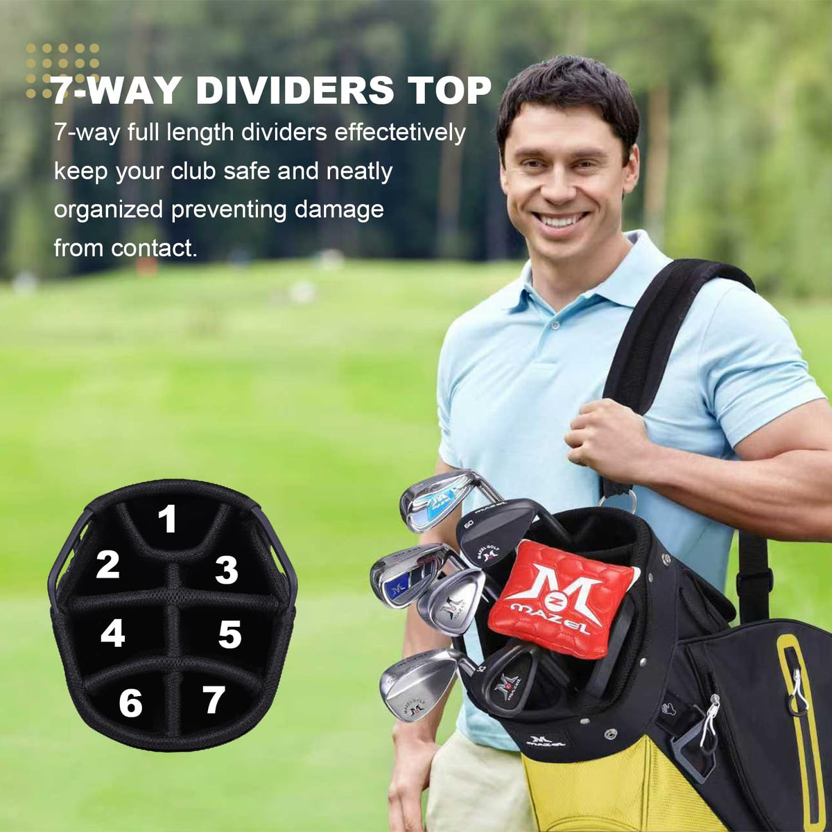 MAZEL lightweight golf bag designed for easy carry on the course.