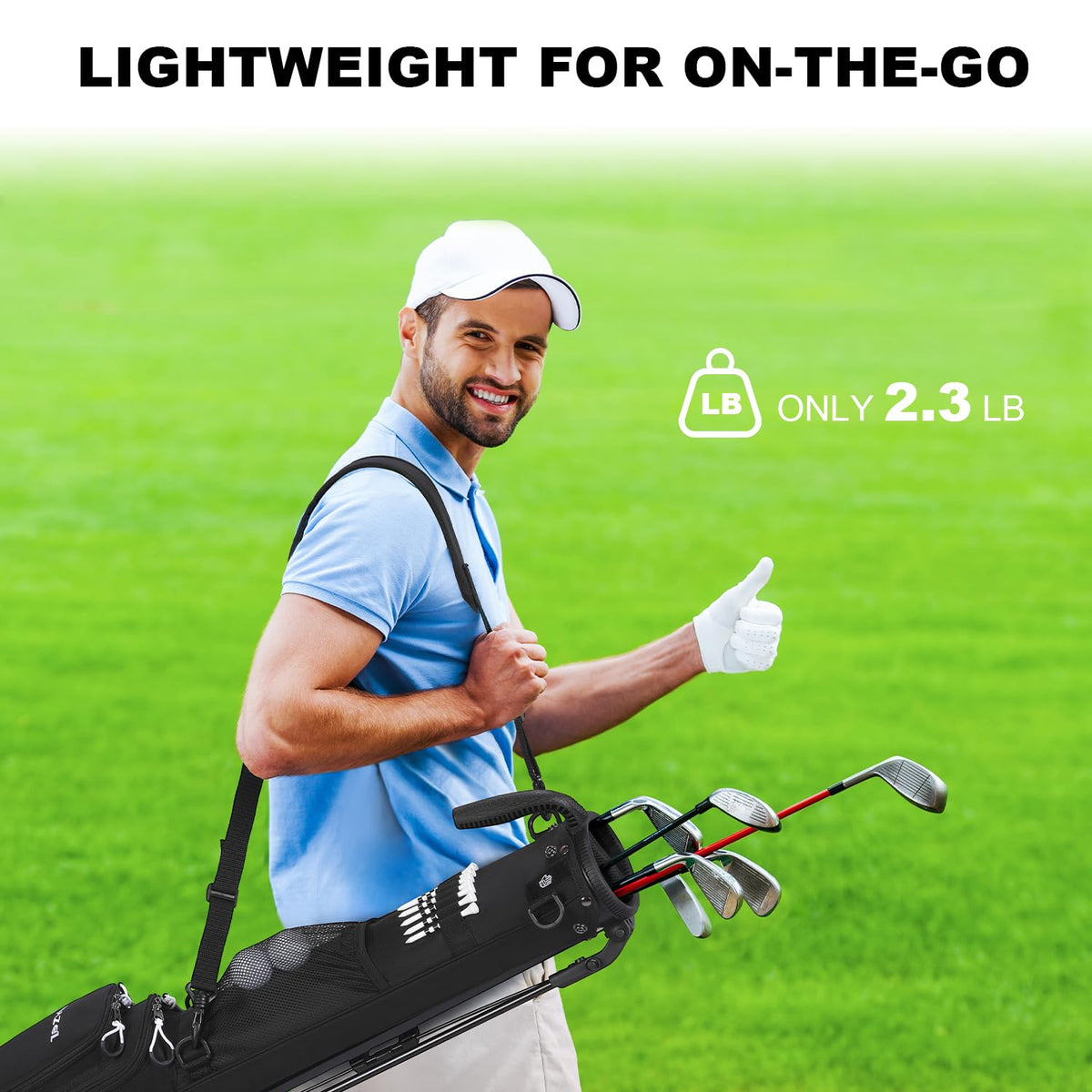 MAZEL bag in use at the driving range, ready for a quick round.