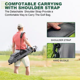 MAZEL bag grey, top view with handle and strap for quick carry between holes.