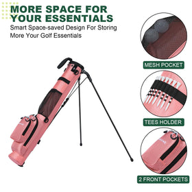 MAZEL pink golf bag stand legs deployed for stable on-course use