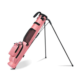 MAZEL pink golf bag top view showing compact carry and built-in stand